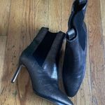 Paige Leather Gunmetal Crocodile Print Pull On Heel Booties Size 10 Photo 0