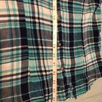 Ambiance Apparel Blue-green & White long sleeve button down Plaid shirt or blouse Sz Jrs Large Photo 6