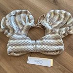 NWT PatBo Striped Crochet tan cream natural puff sleeve crop top sz 8 40 Photo 4