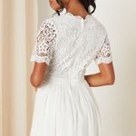 Lulus  Angel in Disguise White Lace Fit Flare Dress Short Sleeve Women’s Small Photo 1
