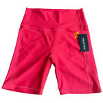 Peloton Women’s M Endurance Rib Highrise Biker Shorts Bright Pink Pockets NWT Photo 0