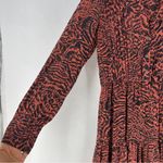 Line and Dot Silk Chiffon Printed Long Sleeve Tiered V Neck Midi Peasant Dress Photo 5