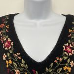 Vintage Velvet Floral Embroidered Sweater V Neck Top Blouse Long Sleeve 90s Blac Black Size M Photo 4