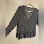 ZARA  Striped Long Sleeve Frilled Hem Button Down Peplum Top | Shirt Photo 3