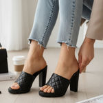Wild Diva  Black Quilted High Heel Mules. New Photo 0