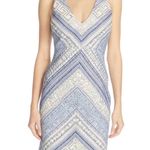 Amanda Uprichard  JACQUARD GRECIAN BLUE SILVER METALLIC THRED CUTOUT BACK DRESS S Photo 0
