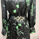 ZARA Jacquard Dress Long Sleeved Black and Green Belted Size S NWT Blogger Fave Photo 4