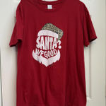 Gildan Red “Santa? We Good” Leopard Santa Hat Graphic Tee XL Christmas Holiday Photo 0