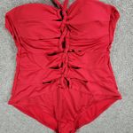 Apt. 9  One Piece Swimsuit Womens @L Red Woven Braided Halter Strap Rouched Photo 4