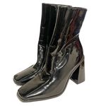 Nasty Gal Size 6 Black Patent Square Toe Flare Heel Boots Zipper Side Photo 1