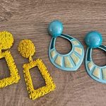 VINTAGE 80’s 90’s chunky dangle earrings painted eclectic festival unique retro Blue Photo 0