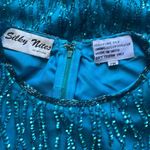 VINTAGE TEAL SEQUIN SPARKLY SHIFT DRESS. Size 6 Blue Photo 9