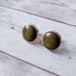 Vintage Screw Back Earrings Dark Olive Green Photo 1
