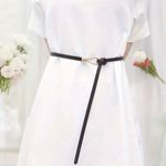 Black Trendy Knotted Skinny Thin Belt For Women Classic Solid Color Faux Leather Photo 7
