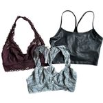 Aerie Free People Bralette Bundle Gray Black Burgundy Lace Coated Size Medium Photo 0