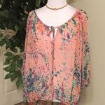 Everly SemiSheer Peach & Watercolors Flowy Boho Round Neck Blouse S Photo 5