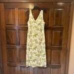 Laura Ashley  Linen Floral Yellow Roses Midi Dress Cottage Garden Lace Trim 14 Photo 2