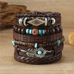 6pcs Exquisite Bohemian Chic Women's Bracelet Set Handcrafted Brown Faux Leather Photo 0