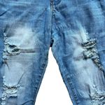 Womens Street Denim VIP Ripped Medium Washed Distressed Raw Hem Jeans Photo 2