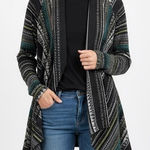 Splendid  Women's Black Geometric Print Waterfall Cardigan Sweater Lightweight XS Photo 0