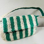 Anthropologie NEW   Green & White Striped Raffia Shoulder Bag Photo 1