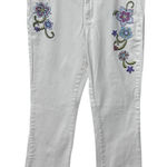 D. Jeans White Denim Floral Embroidered Hi Jeans Women Size 10 Straight Leg Boho Flower Photo 0