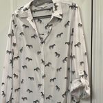 Jane and Delancey White Button-Up Shirt with Zebra Print EUC Photo 5