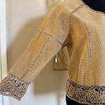 SMH Boutique Leather Blazer Boho Vintage Knit Long Sleeve Jacket Women’s Small Tan Photo 1