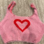 Pink and Red Heart Fuzzy Crop Top Size 0 Photo 1