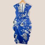 La Peteau Floral Ruffle Bow Cutout Midi Dress 6 Blue Photo 2