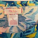 Stella Parker Women’s Size L Chest Pocket T Shirt Cotton Dress Tropical Teal Blue Size L Photo 9