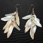 Mother Of Pearl Leaf Bunched Seashell Dangle Drop Earrings Silver Photo 2