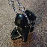 Black Faux Leather Chain Bear Purse Silver Photo 2