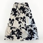 SheIn Maxi Skirt Cream Black Floral Tiered Elastic Waist Tie Belt Size Large Photo 1