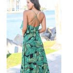 Luxxel  GREEN and black leaf TROPICAL slip WRAP DRESS size L Photo 8