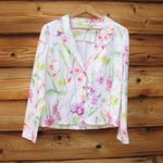 Leggiadro Floral Stretch Cotton Blazer Jacket White Size 8 Photo 1