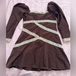 Free People  Brown Bow Mini Dress with Cream Lace Photo 4