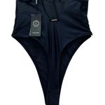 Relleciga NWT  Black One Piece Swimsuit Size Small Thong High Cut V Neck Bodysuit Photo 8