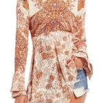 Free People Lady Luck Tunic Mini dress Blouse L Cream/Rust Photo 0