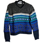 Marsh Landing Vintage  Sweater Size L Blue Teal Gray Nordic‎ Fair Isle Wool Blend Photo 0
