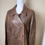 Sundance Vintage  Leather Trench Coat Jacket Lined Double Breasted Size Medium Photo 2