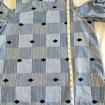 Crown & Ivy  Blue White Cold Shoulder Round Neck Diamond Print Top Size Medium Photo 10