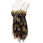 Cache VTG Y2K 90s ‎ BLK Gold Silk Babydoll Cocktail Dress Beaded WhimsyGoth XS-2 Photo 2