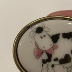 Female Dairy Milk Cow With Pink Bow Brooch Pin Handmade Handcrafted White Photo 3