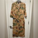 ZARA  TRF Collection Tan Oriental Floral Print Satin  Kimono Duster Dress Photo 1