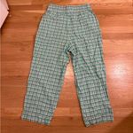 Urban Outfitters Paige Linen Blend Pleated Pant Bright Green Plaid Size Large Photo 4