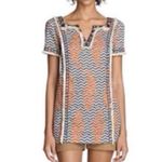 Tory Burch Liseth Fringe Mirrored Tunic Swim Cover Up 8 Semi Sheer Short Sleeve Photo 1