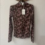 New In Boutique Floral Sheer Print High Neck Long Sleeve Mesh Top Small Brown Photo 2