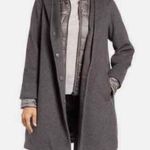 Gallery  Hooded Wool Blend Coat Quilted Bib Grey Melange Size Large Photo 0