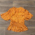 Topshop  angel sleeve button through rose print satin tea top in orange - Size 6 Photo 5